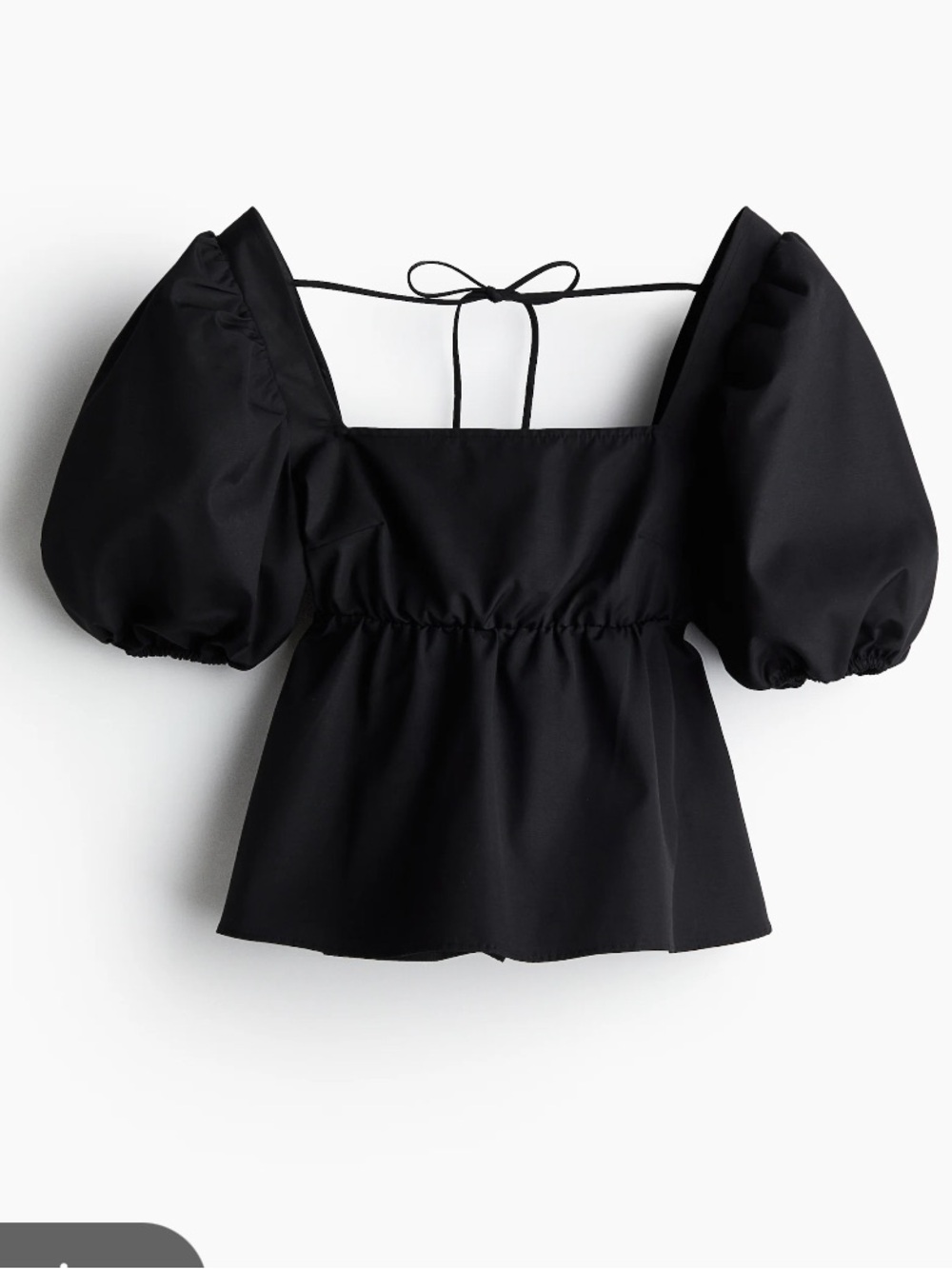 Divided H&M Shirt - black “TIE-DETAIL PUFF-SLEEVED BLOUSE”